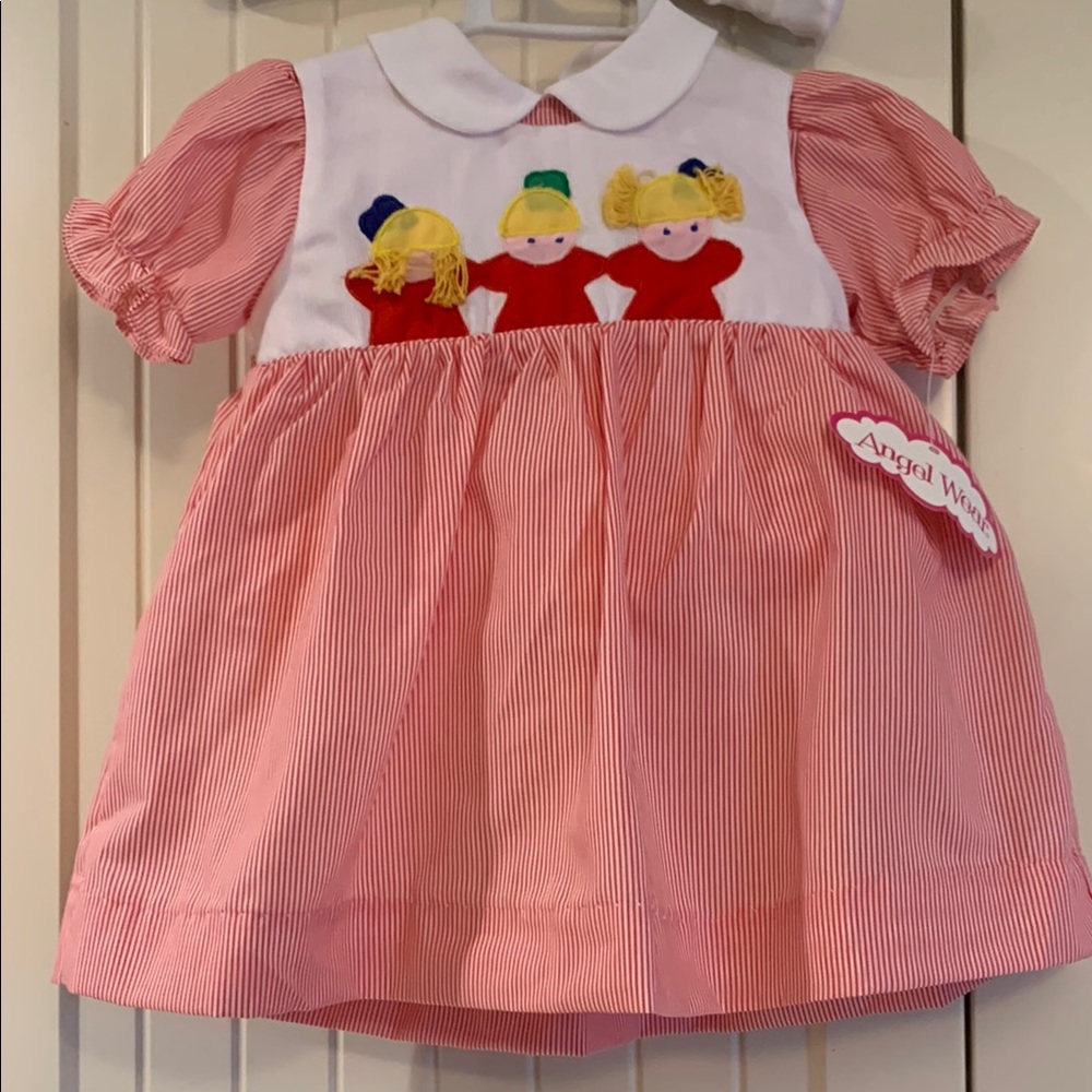 Vintage Dress NWT Angel Wear. Red and White with appliqué figures